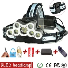 HUSUYUHU SISI 36000LM USB 9 LED Led Headlamp Headlight Head Flashlight Torch XM-L T6 Head Lamp Rechargeable for 18650 Battery