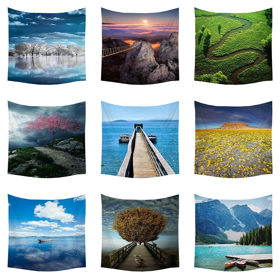 

Boniu Beautiful Scenery 3D Printed Tapestry Mountain Ocean Tree Tablecloth Home Decor Camping Peach Skin Blanket Tapestries