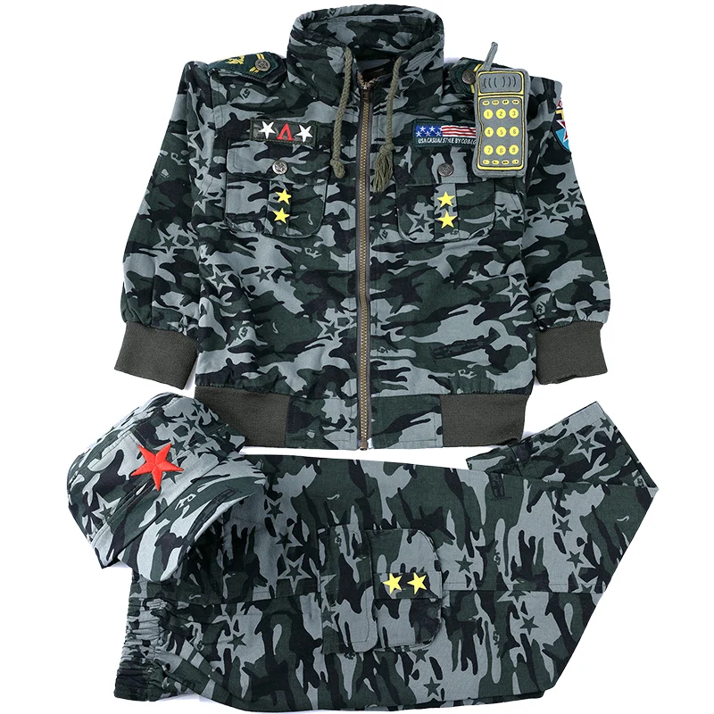

2019 Children's Costume Camouflage Special Forces Boys Set Sportswear Kids Uniform Hat Boys Girls Cotton Camouflage Uniform