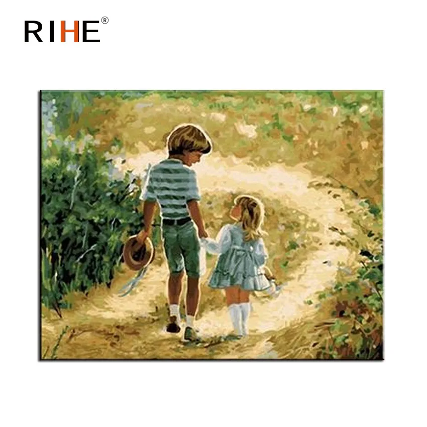 

RIHE Child Walking Oil Painting By Numbers Path Cuadros Decoracion Acrylic Paint On Canvas For Artwork Modern Home Decor 2018