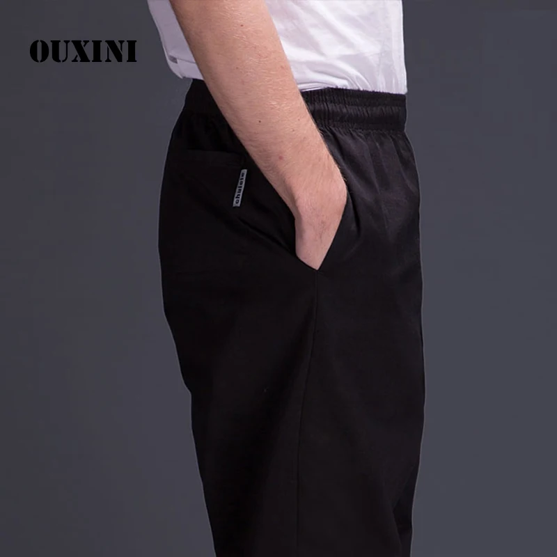 cook costume for men black chef trousers Elastic waiter uniform restaurant kitchen chef pants 35%cotton S-4XL super large code