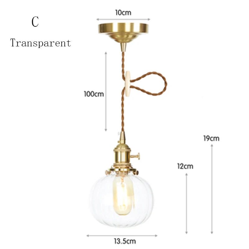 Современная стеклянная подвеска лампы скандинавский Лофт светодиодный Медный Подвесной светильник для столовой гостиной прикроватное декоративное освещение спальни светильник - Цвет корпуса: C Transparent