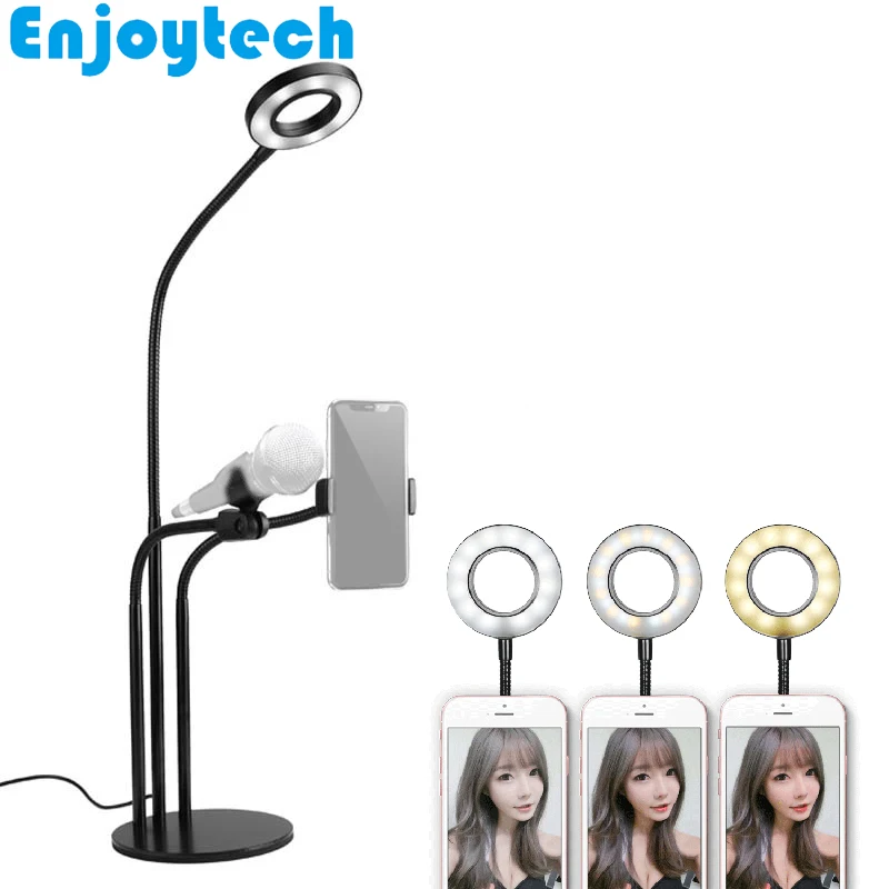 

New Tabletop Stands Bracket with LED Flash Light for iPhone 7 8 X Xiaomi Huawei Samsung Smartphones Tripod for Video Bloggers