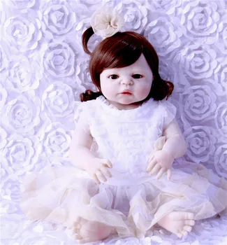 

57cm Full Body Silicone Reborn Baby Doll Toys Lifelike Play House Toy Newborn curly Girl Baby Christmas Gift Bathe Toy NPK