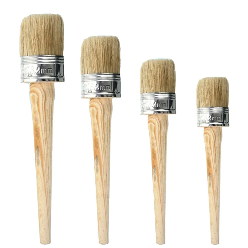 

4Pcs Artificial Bristle Wooden Handle Portable Accessories Glazing Furniture Paint Brush Set Tool Durable Decoration Home Round