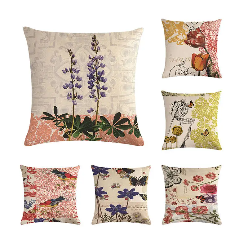 

Flower Birds Style lavender Colorful Painting fantastic Future Retro Cushion Cover Sofa Throw Pillow Case Air ZY202