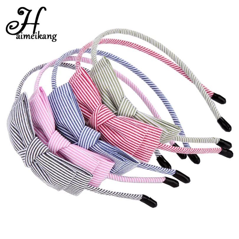 

haimeikang Women Girls Stripe Bow Headband Hairband Green Pink Lace Cute Gentlewoman Hair Band Accessories New