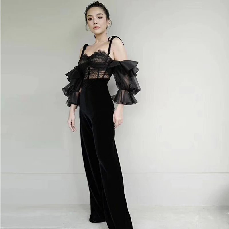Terciopelo Correa Moda Calle Nueva Pista Encaje Diseñador Espagueti Camis Top Mujeres Las La Traje 2019 De Pantalones vwHqa