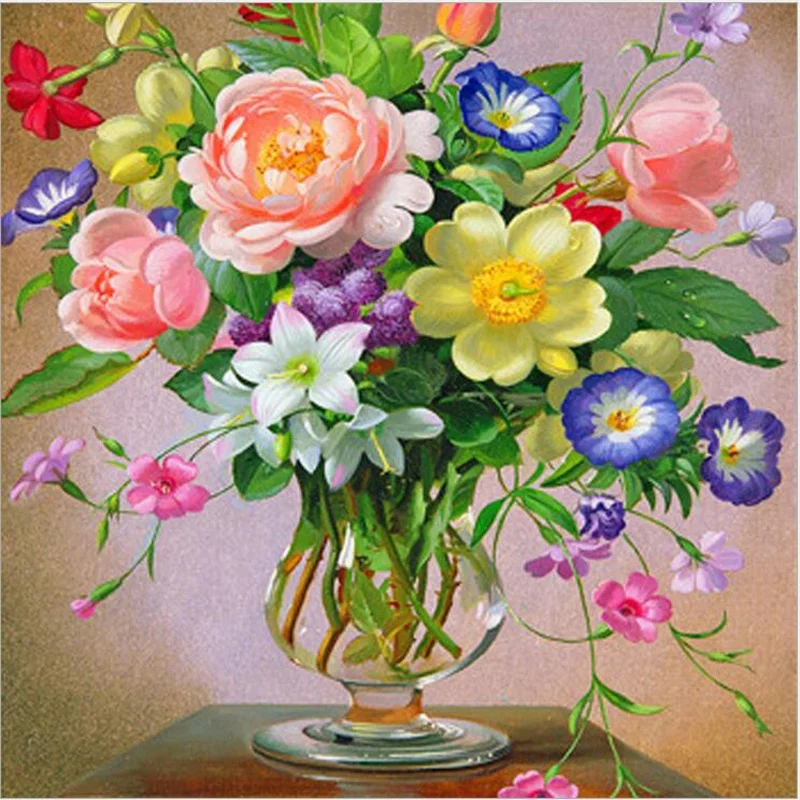  Full Drill Diamond Painting Blooming Flowers Diamond Embroidery Kit Restaurant Hotel Living Room Be - 32800175783