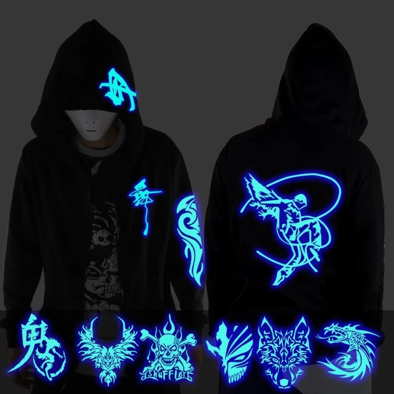 

Noctilucent Ghost Step Dance Clothes Drag Step Costume Loose hip hop Coat Even Ghost Hoodie Hat Fluorescence Serve Men Women
