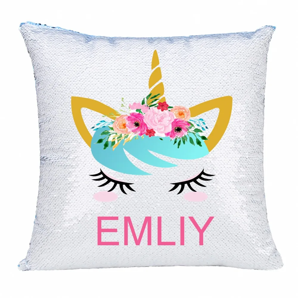 Personalised Mermaid Sequin Cushion Cover Pillow Magic Pearl Pink 