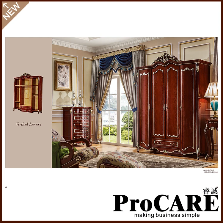 Foshan manufacture Luxury Antique Fancy Solid Wood Bedroom Wardrobe