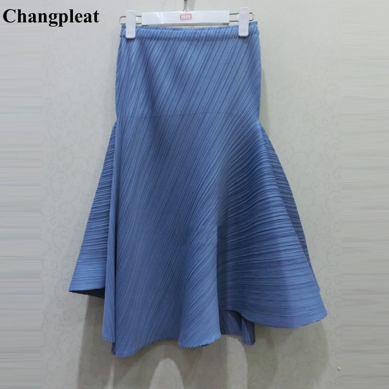 

Changpleat 2018 Autumn New art Design women skirt Miyak Pleated Solid Elastic waist irregular High Street Female Skirts Tide S90