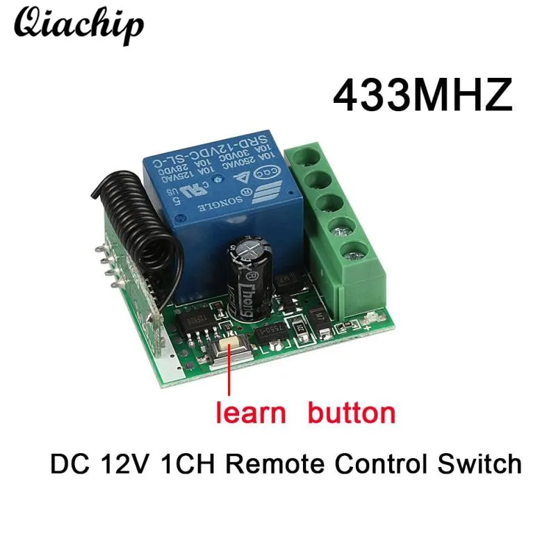 

QIACHIP DC 12V 1 CH 433MHz Wireless Learning Button Remote Control Switch RF Relay Receiver Module For Smart Home Light DIY Kit