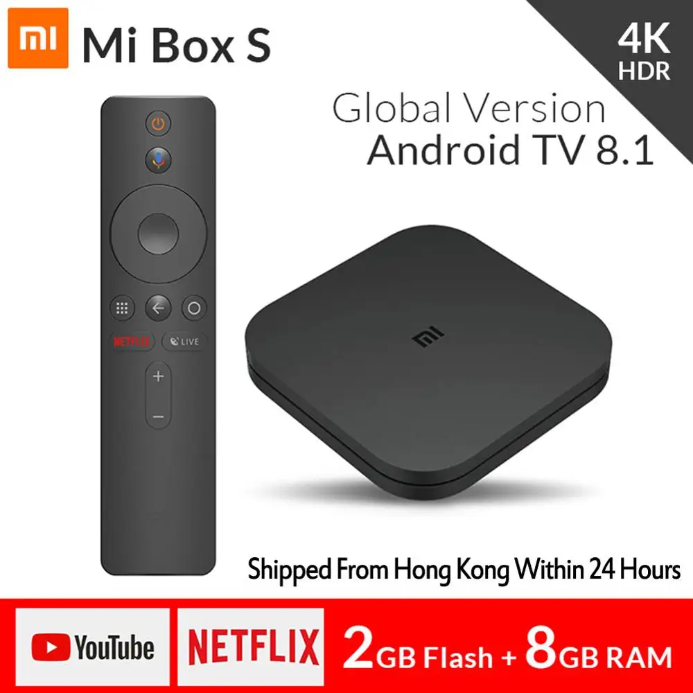 Оригинальная глобальная версия Xiaomi Mi ТВ коробка S 4K Android 8,1 со сверхвысоким разрешением Ultra HD, 2G 8G, Wi-Fi, Google Cast Netflix IPTV Set-top Box Media Player