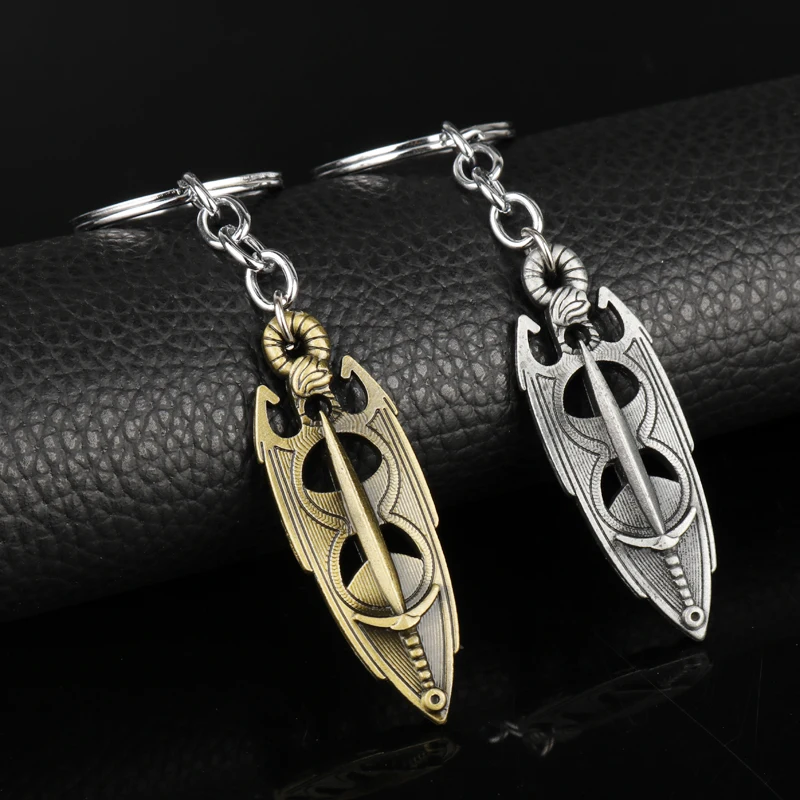 

MQCHUN 2017 Game The Elder Scrolls 5 Skyrim Keychain Dawnguard HearthFires Dragonborn Amulet Keyring Key Chains For Mens Jewelry