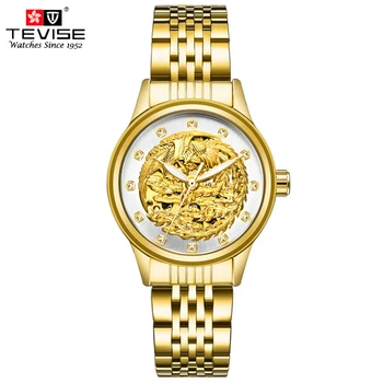 

TEVISE Women Luxury Gold Phoenix Automatic Mechanical Watches Vintage Skeleton Self Wind Lady Wristwatches Montre Femme 9006