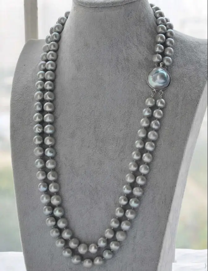 

Free Shipping >>>SURPRISING DOUBLE STRANDS SOUTH SEA AAA 9-10MM GRAY PEARL NECKLACE 19-20 INCH