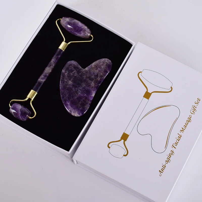 Amethyst Face Roller Gua Sha Tool Set Facial Neck Massage Natural Stone Jade Roller Slimming Anti Wrinkle Cellulite Beauty Amethyst Face Roller Gua Sha Tool Set Facial Neck Massage Natural Stone Jade Roller Slimming Anti Wrinkle Cellulite Beauty
