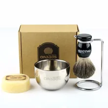 Набор для бритья, 4 в 1, Anbbas, Мужская натуральная щетина барсука, деревянная ручка, нержавеющая сталь, подставка для бритья и мыльница с мылом