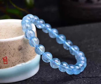 

100% Genuine Natural Blue Topaz Beads Bracelet 8mm Women Stretch Round Beads Crystal Bracelet Fashion AAAAAA Healing Stones