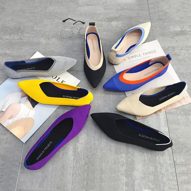 Womens Stretch knitted mixed color moccasins breathable cozy work shoes brief slip-on fashion ladies flats light driving loafers 2