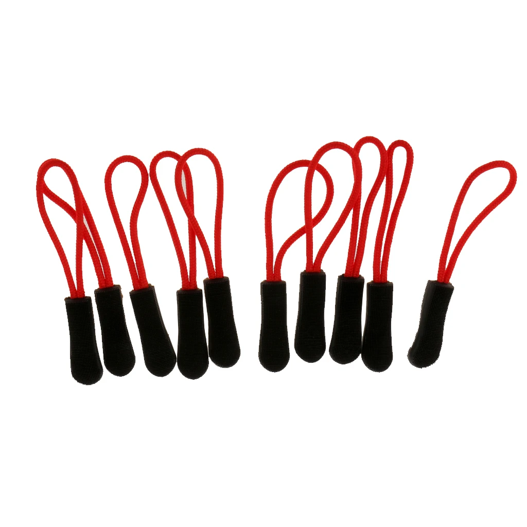 10pcs Zipper Pulls Replacement Zip Cord Puller Slider DIY Apparel Sewing Accessories for Jacket Backpack Luggage Suitcase -Red