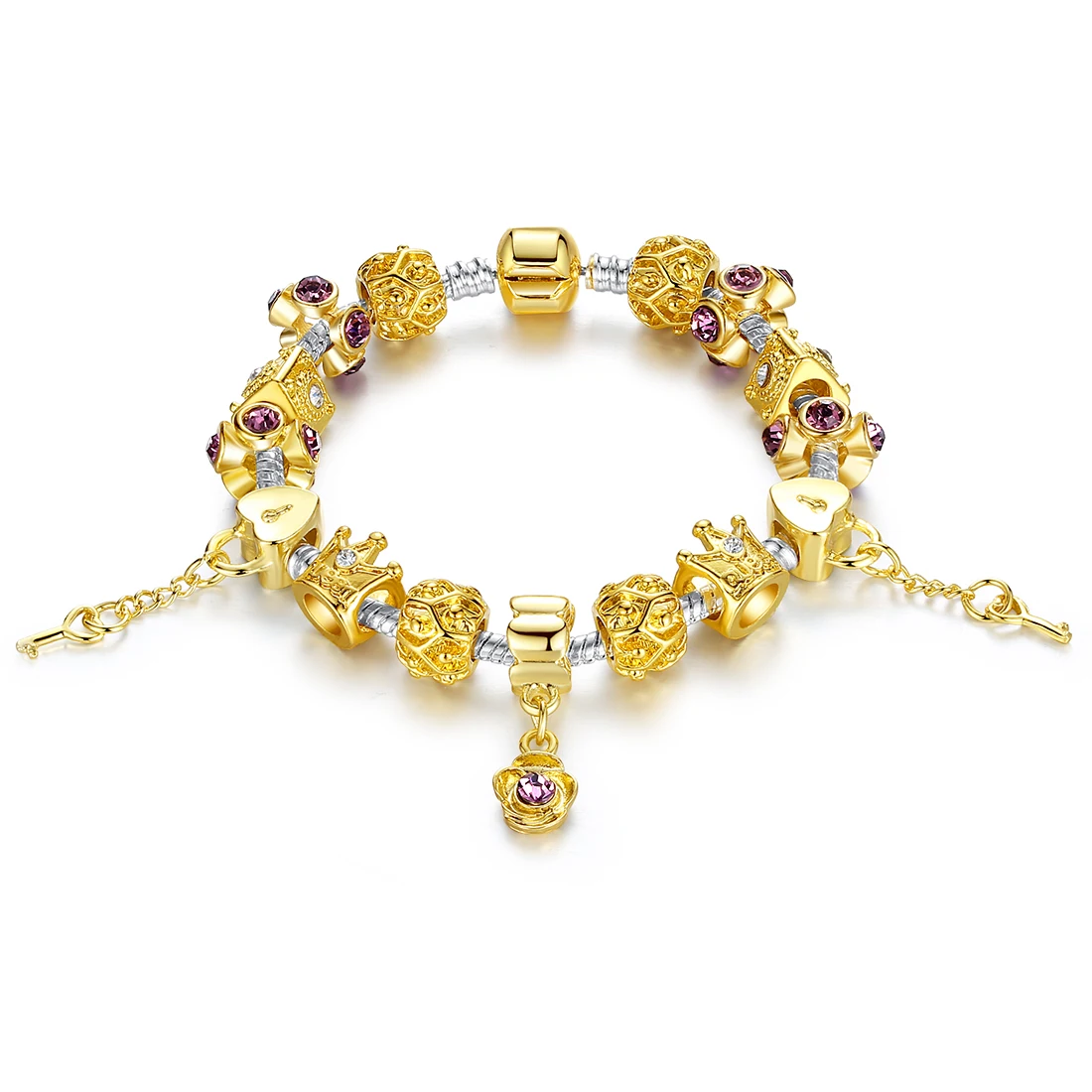 

Virgooer Gold Color Crown With Cubic Zirconia Bead Charms Fit Pandora Charms Silver 925 Original Diy Jewelry Gifts Drop Shipping