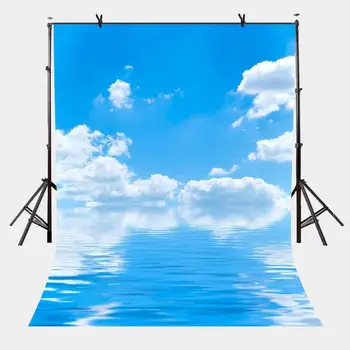 

150x220cm Blue Sky Backdrop White Clouds and Sea Water Minimalistic Theme Background for Personal Party
