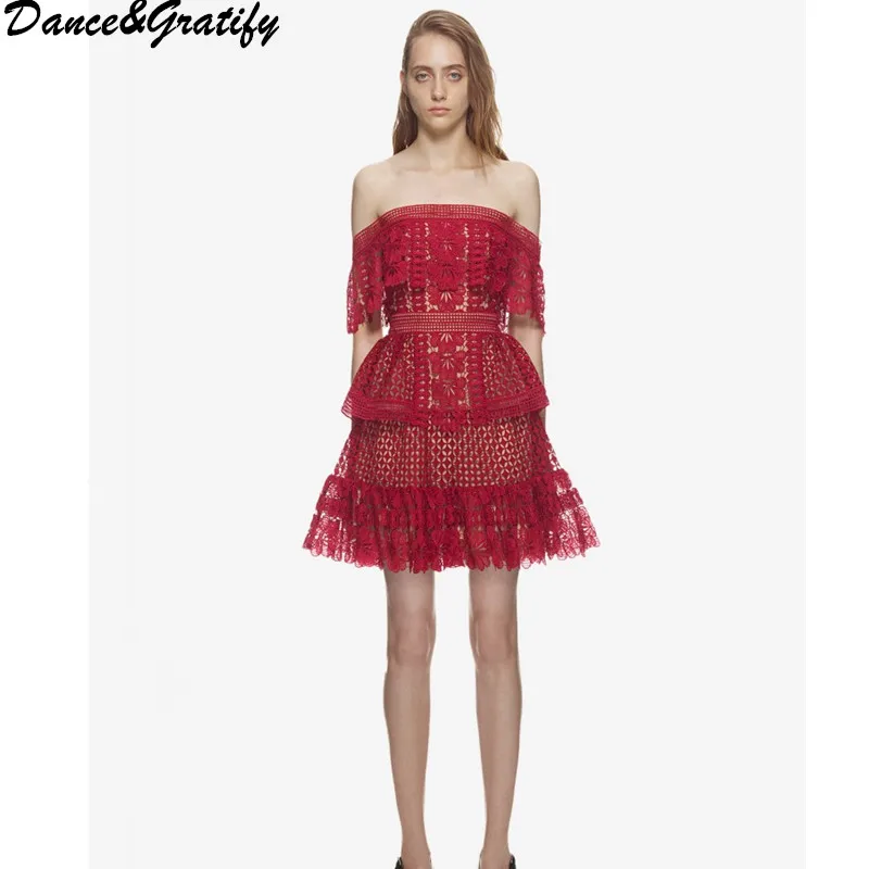 

Self Portrait Sexy Club Dress Designer High Quality 2018 Summer Ladies Lace Party Dresses Pink Red Boho Beach Robe Femme