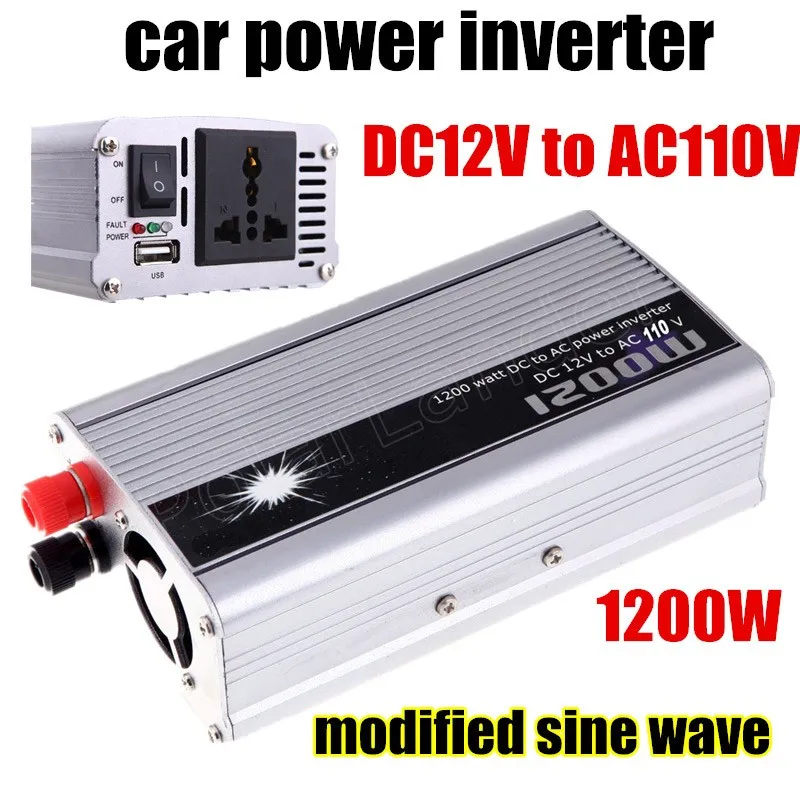 1200W WATT DC 12V to AC 110V Portable Car Bus Motorcycle Voltage Power
