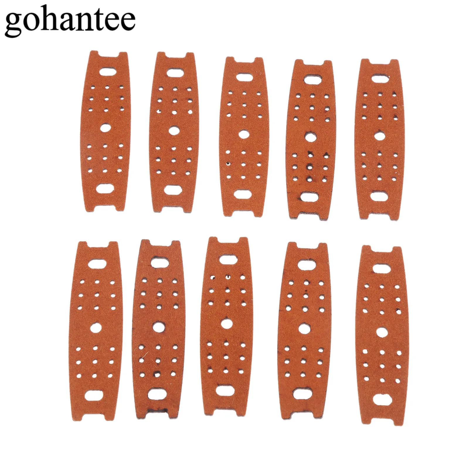 

gohantee Brown 10pcs Slingshots Pouches Microfiber Leather with Center Hole for Outdoor Hunting Catapults 55mm x 16mm x 12mm