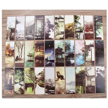 

30pcs Creative Chinese Style Paper Bookmarks Painting Cards Retro Beautiful Boxed Bookmark Commemorative Gifts