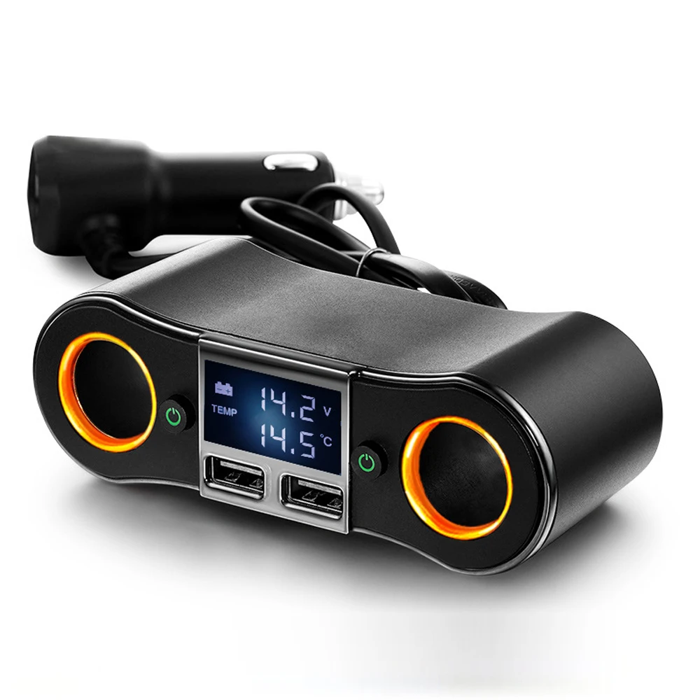 Dual Car Cigarette Lighter Socket Adapter Charger LED Display Voltage Tester 2 Switch 120W Dual Usb Car Charger Adapter