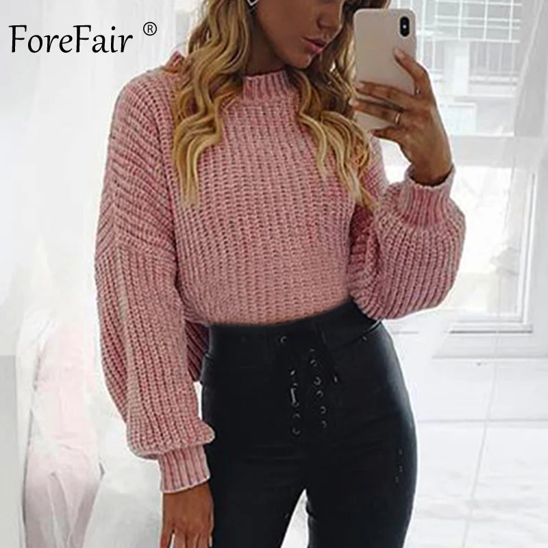 Online Suéter Casual de cuello alto para mujer invierno jerséis con diseño tipo farol manga corta blanco negro tejido sólido para mujer