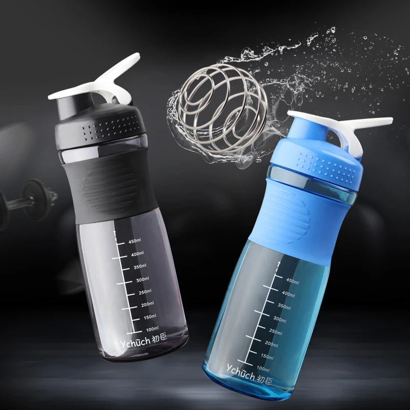 

800ML Sports protein powder shaker bottle fitness water bottle milkshake mixing cup scale portable men and women kettle