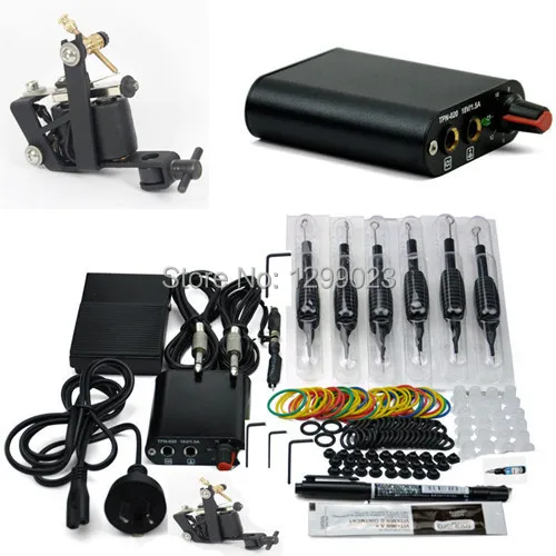 

Hot sale complete Tattoo kit one tattoo gun ink needle grip power supply accescories free shippping