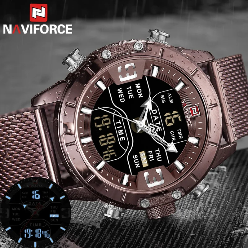 

Mens Watches Top Brand NAVIFORCE Men Fashion Sport Watch Male Waterproof Quartz Digital Led Clock Mens Military Wristwatch 9153