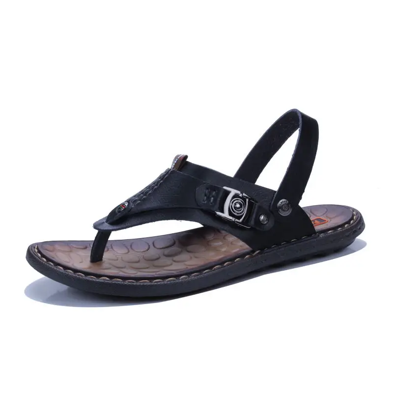 MIUBU/летние сандалии из натуральной кожи; мужские повседневные сандалии; кожаные пляжные шлепанцы; модные мужские вьетнамки; Sandalias