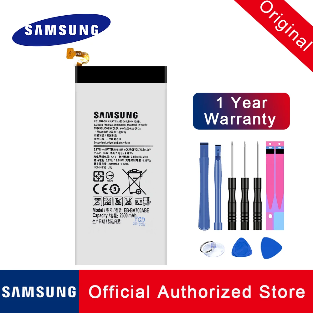 

100% Original Replacement Phone Battery EB-BA700ABE For Samsung Galaxy A7 2015 A700 A700FD A700S A700L Batteria 2600mAh + Tools