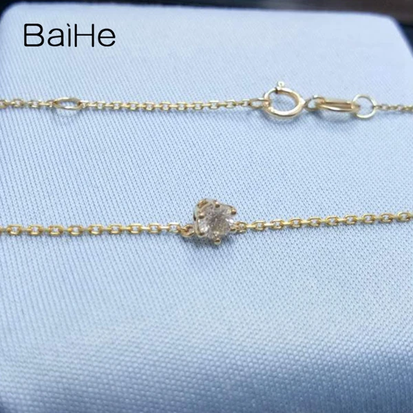 BAIHE Solid 18K желтого золота 0.10CT Сертифицированный H/SI натуральный алмаз помолвка женские модные ювелирные изделия ожерелья