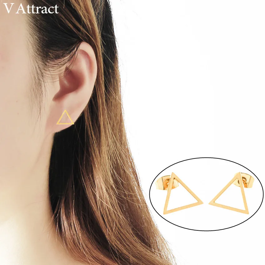 V привлечь 10 шт. модные Мода ювелирные изделия полые trangle Серьги-гвоздики Роза цвета: золотистый, серебристый Нержавеющая сталь Pendientes невесты подарок