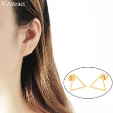 V привлечь 10 шт. модные Мода ювелирные изделия полые trangle Серьги-гвоздики Роза цвета: золотистый, серебристый Нержавеющая сталь Pendientes невесты подарок
