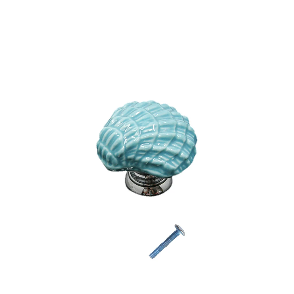 Ceramic Seashell-Shape Cabinet Knob Drawer Closet Cupboard Furniture Pull Handle - Blue