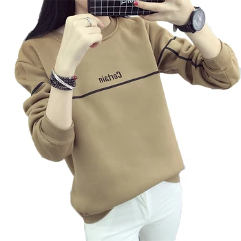 

Women Fashion Autumn Winter Letter Certain Print O neck Long Sleeve Warm Thick T Shirt Casual T-Shirts Female Tee Tops