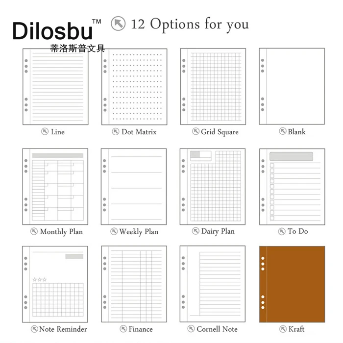Dilosbu A5A6A7 внутренняя страница внутри бумаги месячный план todo list в горошек линии молочных еженедельно сетки looseleaf ноутбук Весна связующего, наполнителя