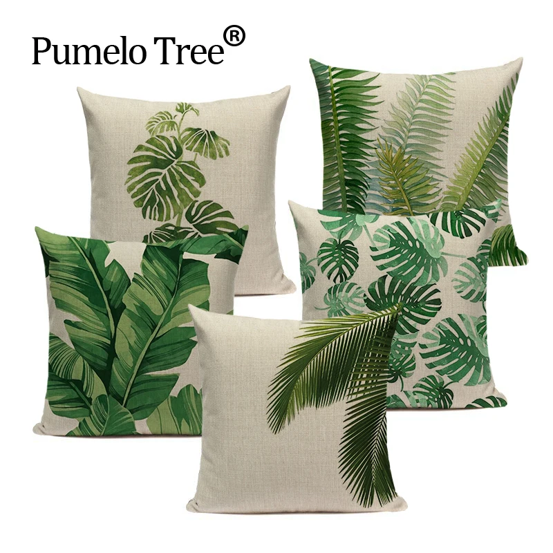 Tropical Banana Leaves Cushion Cover Palm Leaf Pillow Cases Linen Previous