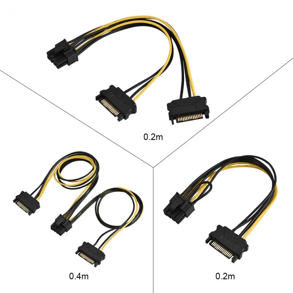 

20cm/40cm Dual/Single 15 Pin SATA Male To 8 Pin Female Power Supply For Mining PCI-E PCI Express Cable Computer Accessories