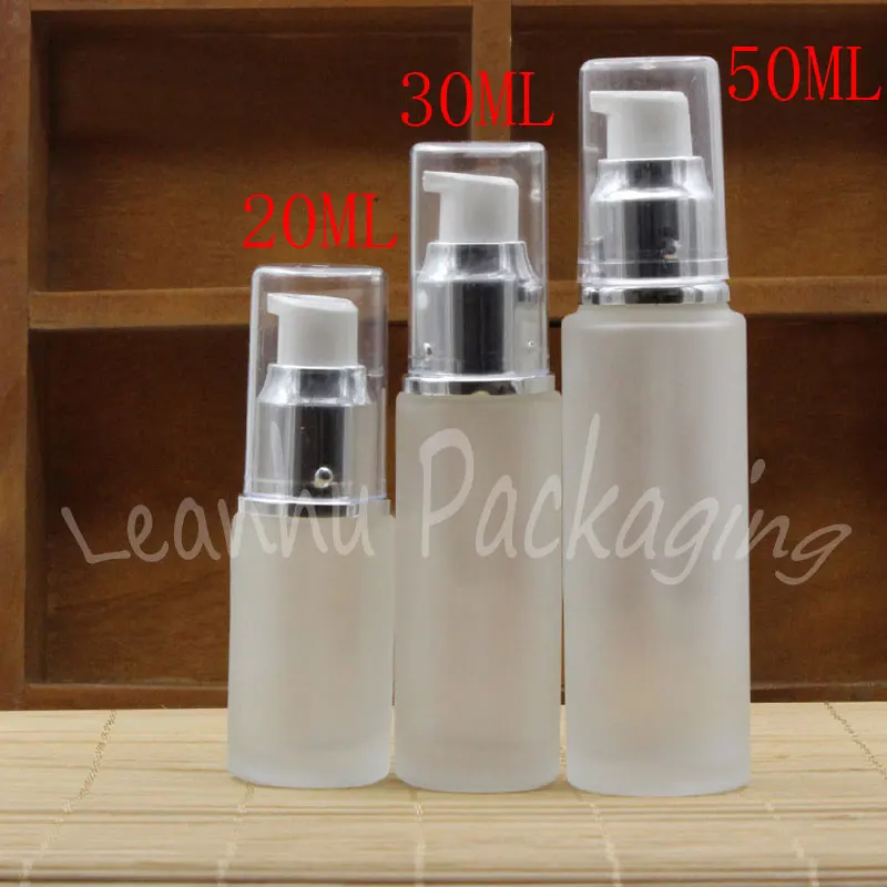 

20ML 30ML 50ML Glass Bottle With Lotion Pump , Empty Cosmetic Container , Transparent Frosted Lotion Bottle