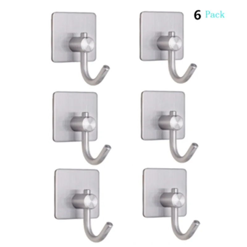 6pcs 304 Stainless Steel Self Adhesive wall Hooks Robe Towel Hook